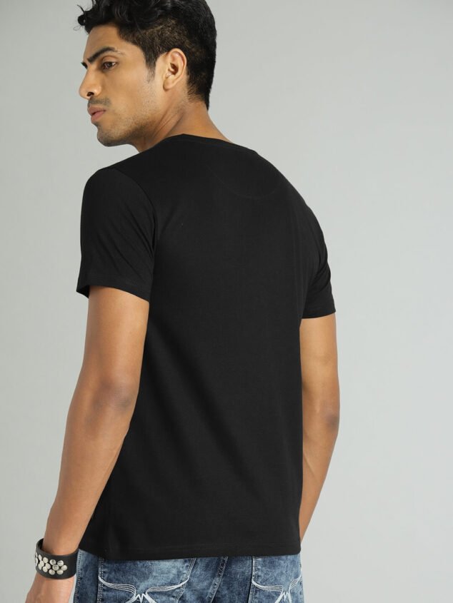 Men Solid Round Neck Cotton Black T-Shirt