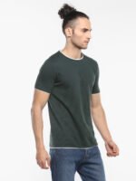 Men Solid Round Neck Popcorn Cotton Green T-Shirt