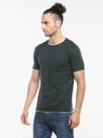 Men Solid Round Neck Popcorn Cotton Green T-Shirt