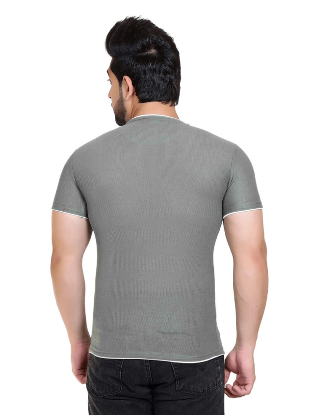 Men Solid Round Neck Popcorn Cotton Grey T-Shirt