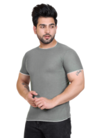 Men Solid Round Neck Popcorn Cotton Grey T-Shirt